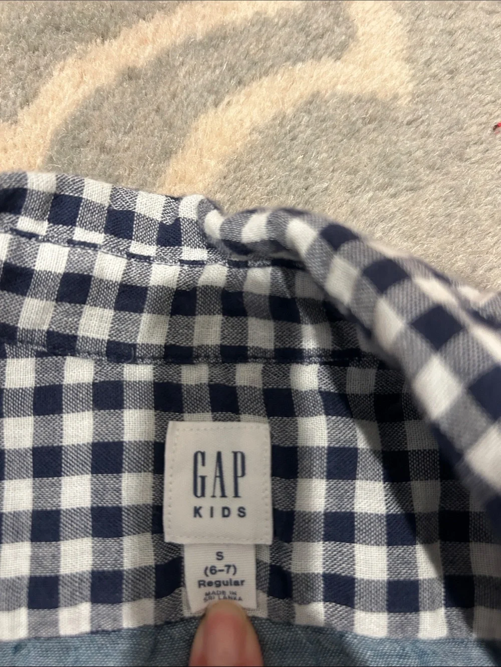 GAP Boys Navy and White Gingham Button-Down Shirt